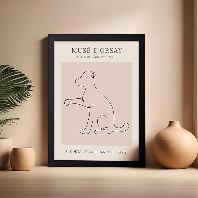 Poster Master Vintage Poster - Retro One Line Dog Drawing Print - Dog Art - Minimal Gift for Men, Women, Animal Lover - Abstract Wall Decor for Home, Office, Bedroom, 16x20 Black Framed