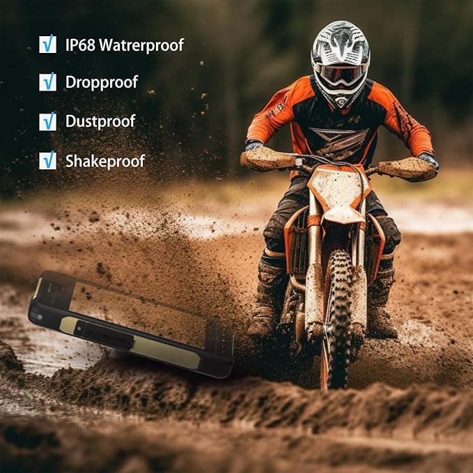 HUGEROCK X70 Rugged Android Tablet 7 Inch - 2600nits High Brightness GPS Tablet for Motorcycle Navigation, Waterproof Shockproof Outdoor Android 13 Tablets, 8GB+128GB, RS232, SMA External Antenna