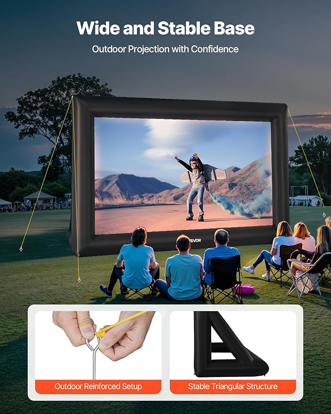 VEVOR 20FT Inflatable Projector Screen, Inflatable Movie Screen Outdoor with 250W Air Blower Projector Screen Oxford Fabric Material Blow Up Screen for Outdoor Backyard, Home Theater, Theme Party