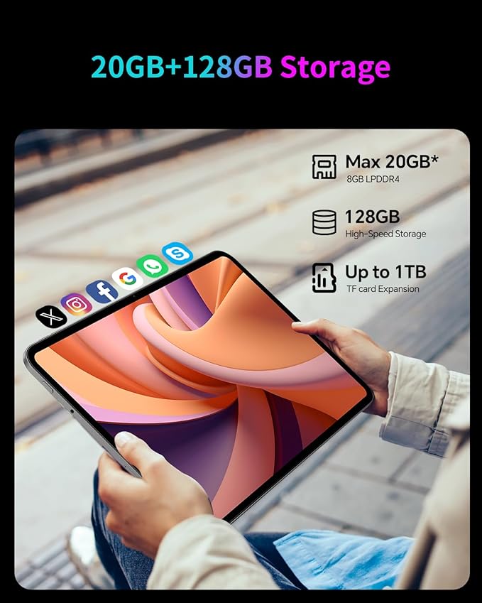 TECLAST Android 16 T65 13.4 inch Large Tablet, 20GB+128GB,120Hz 1920x1200 IPS Display,2.2Ghz Octa-Core Processor,10H 8000mAh Battery, 2.4GHz+5GHz WiFi,4G LTE,GPS, 3.5mm Headphone Jack for Music Lovers
