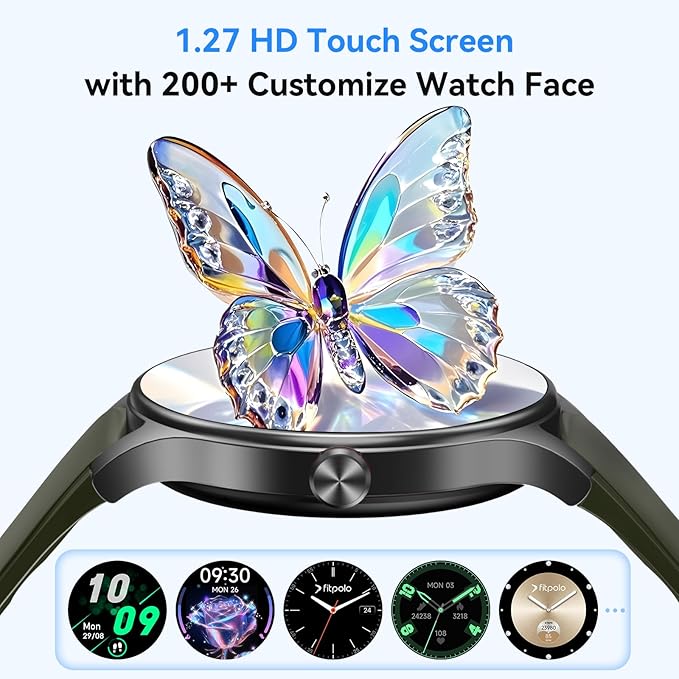 Smart Watches for Men/Women, 1.27" HD Smartwatch Fitness Tracker with Bluetooth Calls (Make/Answer), Heart Rate/SpO2/Sleep Monitor, 12 Days Battery, IP68 Waterproof - Green