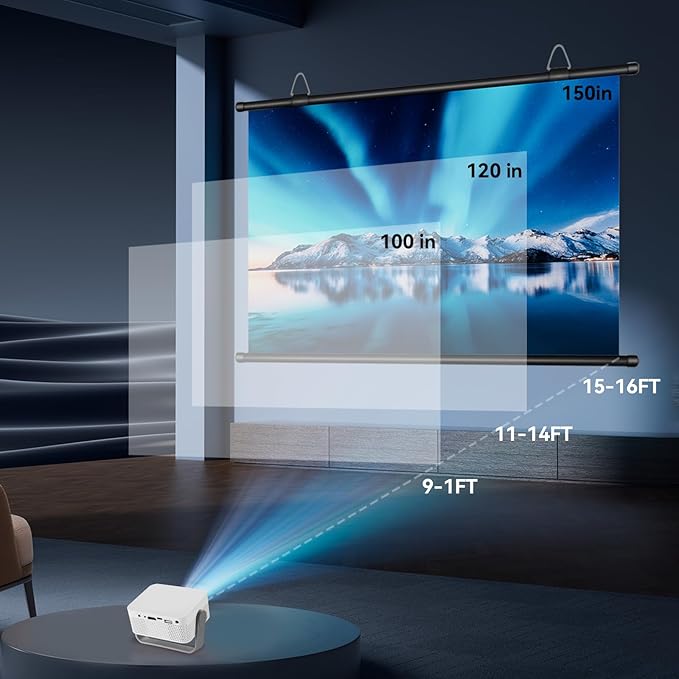 100-Inch Portable Projector Screen, XIAOHUI 16:9 Aspect Ratio, Non-Perforated Anti-Light, Easy Install,100% Polyester Professional Projector Screen Pull Down