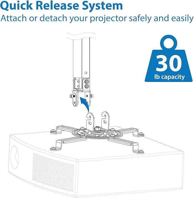 Mount-It! Ceiling Projector Mount | Full Motion and Height Adjustable from 14.5-21.5 Inches | Universal Bracket Fits Epson, Optoma, Benq, and Viewsonic Projectors | 30 Lbs Capacity (Medium)