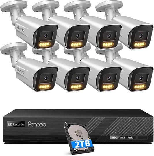 8 Channel 4K PoE Security System with 2TB HDD 8X 8MP Outdoor Bullet Cameras AI Human/Vehicle Detection, Color Night Vision 2-Way Audio, PB65A0808-8MD-1