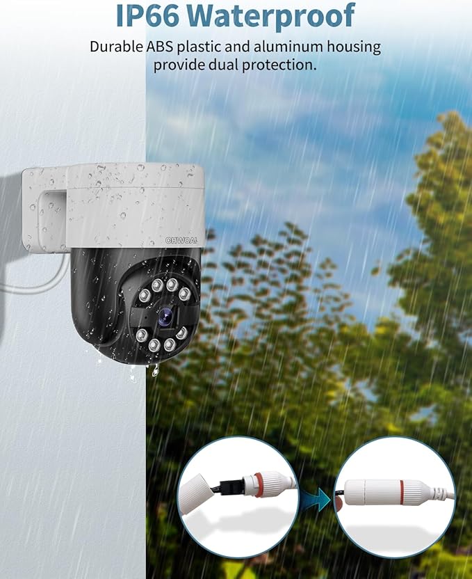OHWOAI 《130°Wide Angle & 2-Way Audio 》4K Outdoor Wired Security Camera System,360 Degrees Security PTZ IP Cameras,Surveillance Video Equipment, Surveillance DVR Kits