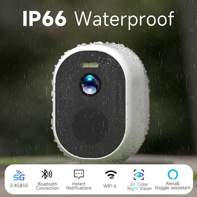 Security Cameras Wireless Outdoor 5G/2.4G WiFi, 2K Indoor Home Camera with AI Motion Detection, Color Night Vision, Siren,Waterproof, 2-Way Talk,Works w/Alexa&Google Assistant,SD/Cloud