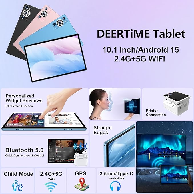 Android 15 Tablet 30GB RAM 128GB ROM 1TB TF, 2025 Electronics Tablets 10.1 Inch 8000mAh with Keyboard Mouse, 2.0GHz, 5G WiFi, BT 5.0, GMS Certified, Incell Display, Gemini AI - Metal Blue