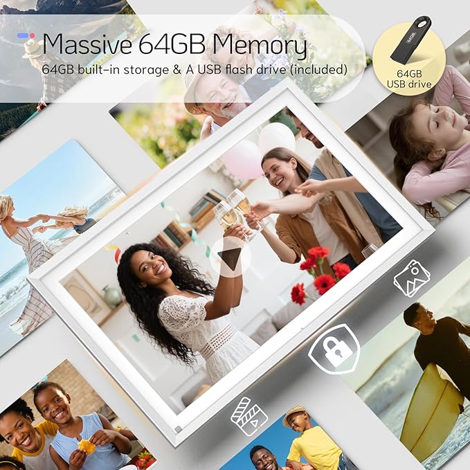 NexFoto 15.6" Touchscreen Digital Picture Frame, FHD WiFi Digital Photo Frame 64GB, Add Pics from Google Photos, Upload Videos via App/USB, Gifts for Christmas/Mom/Grandpartents, Silver