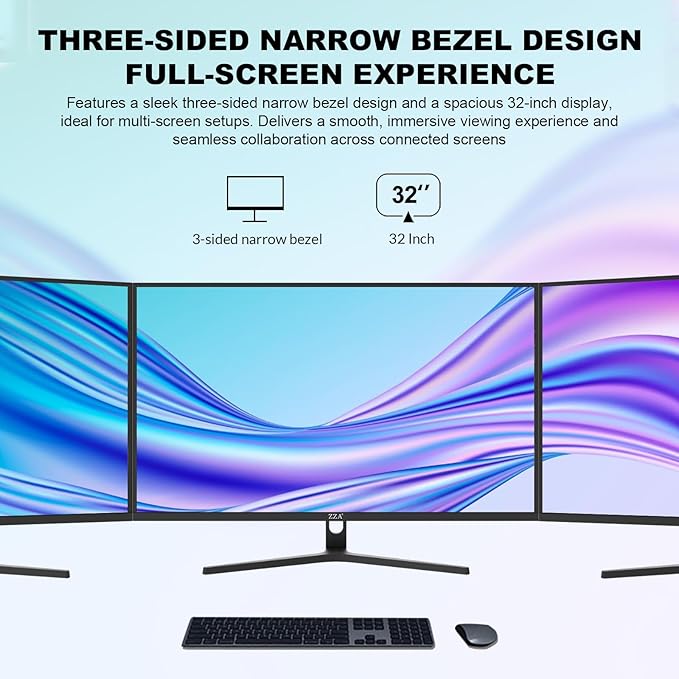 ZZA 32" Monitor | 4K UHD 3840x2160, IPS Panel, 60Hz, Adaptive Sync, 100% sRGB, Back Breathing Light,Blue Light Filter, VESA Mountable 75x75mm