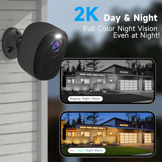 4PC 2K Security Camera Wireless Outdoor, Solar Camera for Home Security, Battery Powered WiFi Security Cameras with Color Night Vision, AI Motion Detection, 2-Way Audio, IP65, SD/Cloud, Works Alexa G