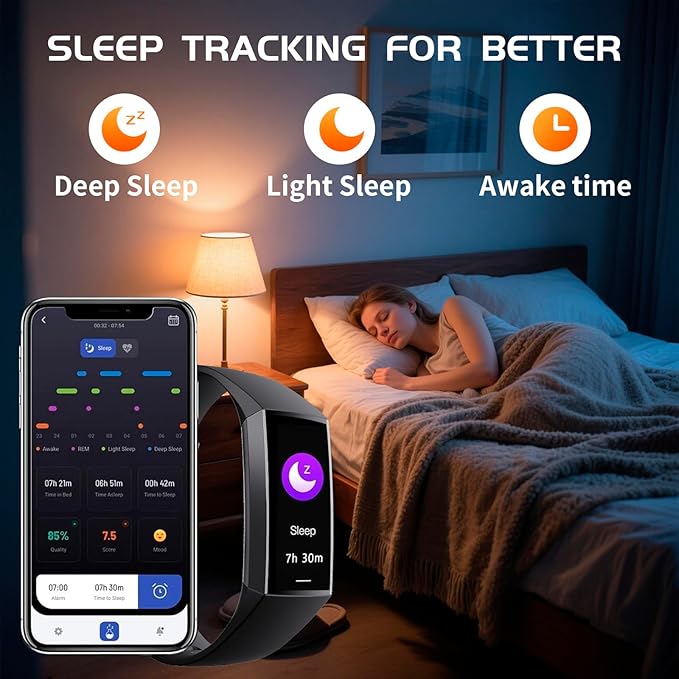 Fitness Tracker with 24/7 Heart Rate Blood Oxygen Sleep Monitor, Activity Tracker with 1.1" AMOLED Touch Color Screen, Multiple Sport Modes Step Counter, IP68 Waterproof for Women and Men