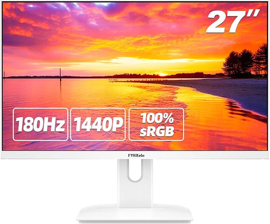 27” White Monitor，QHD (2560x1440P) 180Hz 100% sRG Computer Monitors，IPS Panel, 3Sides Frameless, Flicker-Less,Blue Light Filter, for Office & Gaming (DP,HDMI)