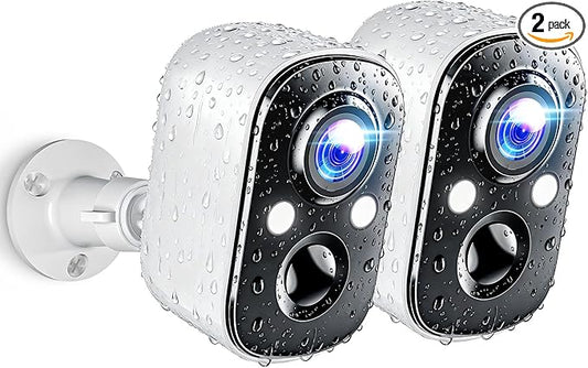 Techage Security Cameras Wireless Outdoor, 2K Battery Powered Cameras for Home Security with AI Motion Detection, 2.4G WiFi, Color Night Vision, 2-Way Talk, IP66 Waterproof, Cloud/SD Storage 2 Pack