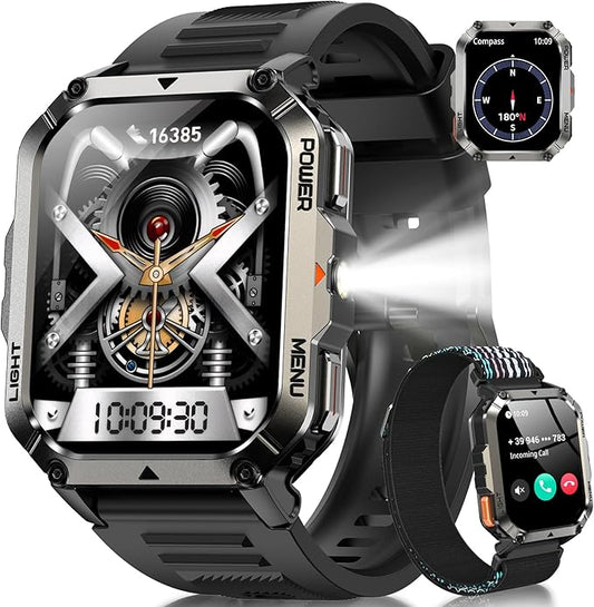 Military Smart Watches for Men, Super Large 2.01"Fitness Watch HD Display, Sports Smartwatch with LED Flashlight/100-Day Battery/24 Hrs Heart Rate & Sleep Monitor/120+ Sports Modes/GPT Voice AI(Black)