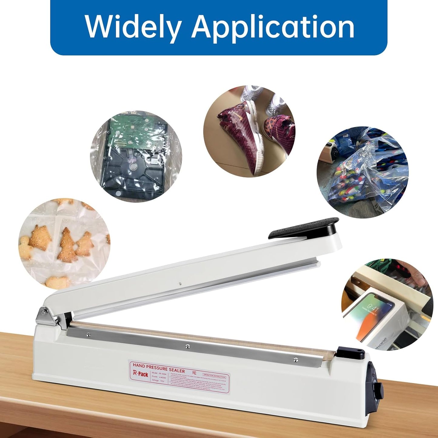 Impulse Heat Sealer with Cutter, Heavy-Duty Bag Sealing & Cutting Machine, 2 Extra Replacements（Purple, 8inch）