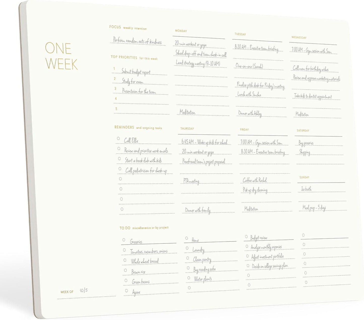 One Week - Elegant Undated Weekly Desk Planner, Gold Foiled, A4, Minimalist Weekly To Do List Notepad, Daily Schedule, Work Week Planner Pad, Eco-friendly, FSCâ¢ Certified