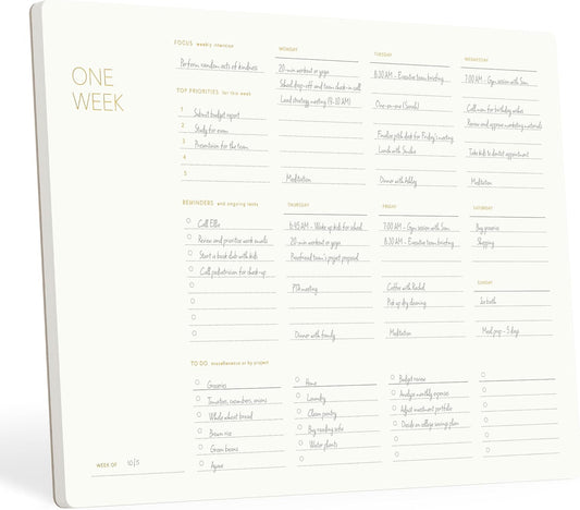 One Week - Elegant Undated Weekly Desk Planner, Gold Foiled, A4, Minimalist Weekly To Do List Notepad, Daily Schedule, Work Week Planner Pad, Eco-friendly, FSCâ¢ Certified