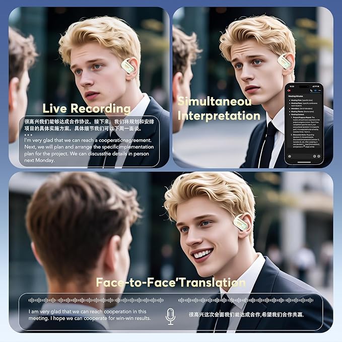 AI Translation Earbuds Real-Time 168 Languages Translator Earbuds, 3-in-1 Translation Device, Audifonos Traductores Inglés Español, Bluetooth 5.4 Translate Headphones for Travel, Business, Learning