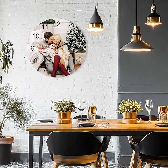 Personalized Clocks with Picture/Text, Custom Photo Silent Wall Clock Non Ticking, Wall Clocks Decorations for Kitchen, Bedroom, Living Room, Idea Gifts for Him Her Christmas (10", 12", 14")