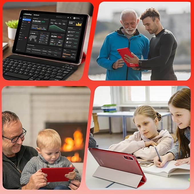 Android 15 Tablet with Keyboard Mouse, 20GB RAM + 128GB ROM (Expand to 1TB), 10.1 Inch Octa-Core Tablets with WiFi 6, Dual Camera, 1280x800 IPS Display, 6000mAh Battery, Widevine L1 - Red