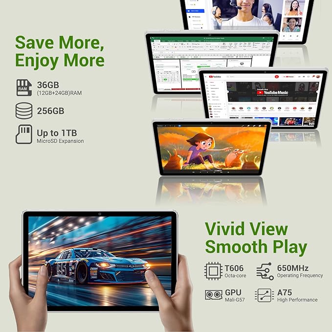 2025 Tablet 11 inch Android 15 Tablets with Keyboard Stylus Mouse: 2K IPS Tablette (2000x1200), 36GB+256GB(2TB TF)-Gray