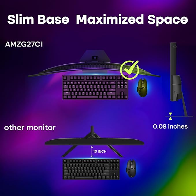 Amzfast 27 inch 200Hz Curved Gaming Monitor, FHD 1080P Computer Monitor with Built-in Speakers, MPRT 1ms with Fast VA Panel | 130% sRGB, 3000:1,1500R | 12 Months Warranty Exchange