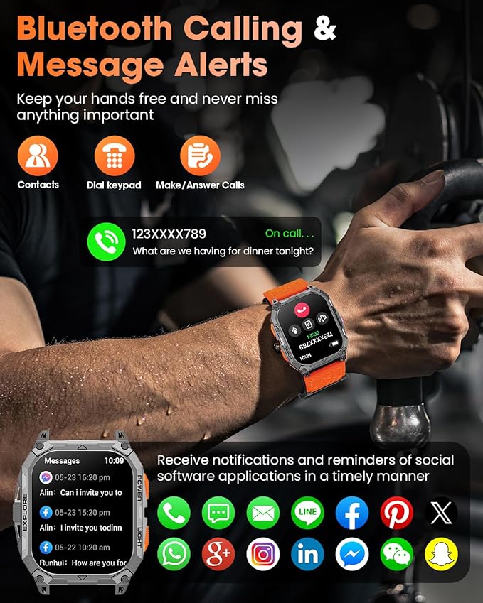 Military Smart Watches for Men, 2.01" HD Smartwatch with 1000 mAh Battery/2 Straps/Answer/Make Call/Led Flashlight/Heart Rate/Sleep Monitor, 100+ Sport Modes Fitness Tracker for Android/iPhone