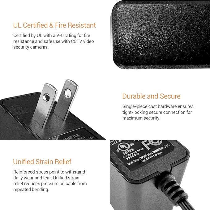 TIGERSECU UL Certified Security Camera AC/DC Power Adapter, 12V 1A 100V-240V 2.1x5.5mm Power Supply, Compatible with Lorex, Night Owl, Swann, ZOSI, Reolink, Annke IP and BNC Cameras (2-Pack)