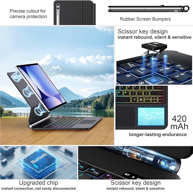 Keyboard Case for Samsung Galaxy Tab S10+ Plus/S9+ Plus/S9 FE+ Plus/S8+ Plus/S7+ Plus/S7 FE Case with Keyboard 12.4" (Black)