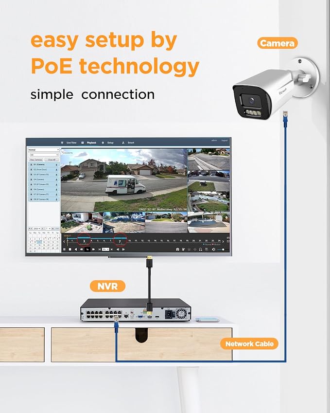 16 Channel Security Camera System 4TB HDD, H.265 16PCS 5MP PoE Commercial IP Bullet Camera, Smart Color Night Vision, 2 Way Audio Talking, AI Human Detection, Remote Access,PB65A1616-5MD