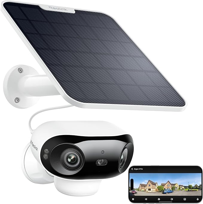 REOLINK Argus 4 Pro 4K Solar Security Cameras Wireless Outdoor, 180° Dual-Lens 8MP Camera for Home Security, ColorX Night Vision, Smart People/Vehicle/Animal Detection, No Subscription, Local Storage