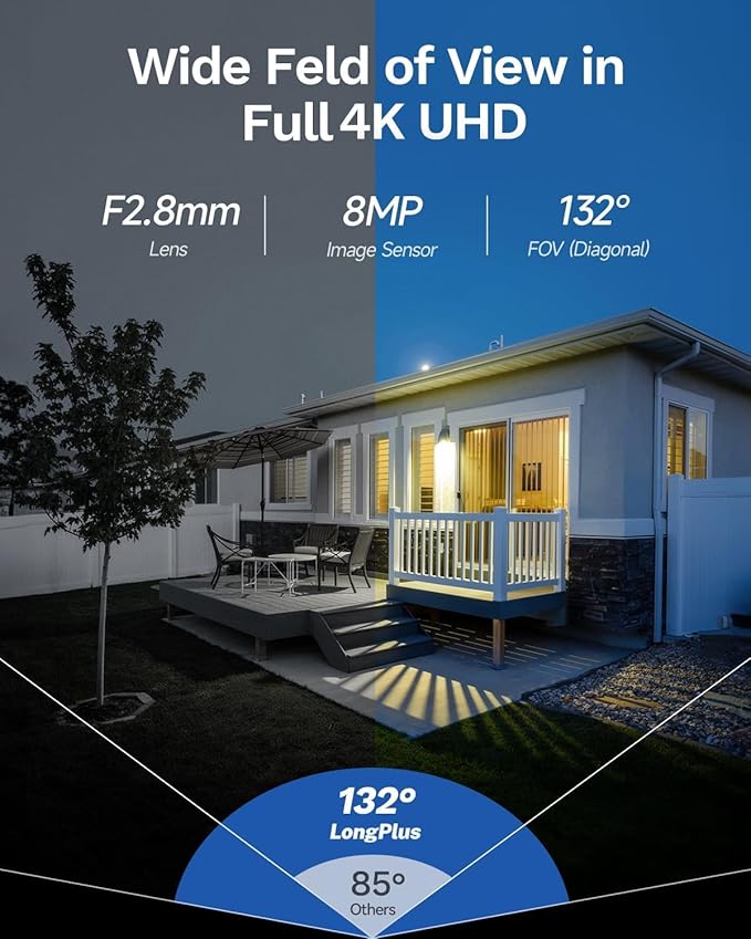 LongPlus 8MP 4K UHD Poe Wired Security Camera Outdoor for Security Cameras System, Cameras for Outdoor Home Security Spot Lights Color Night Vision, Strobe Light Alarm & Sound LPCP8B1