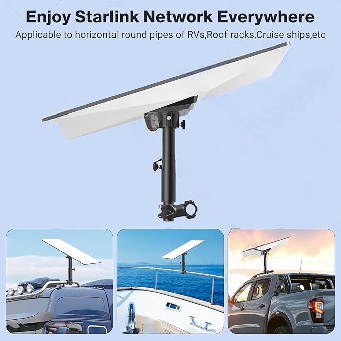 Starlink Gen 3 Universal Mount - RV, Camper, Yacht, Pole, Railing Clamp for Roof/Rack (1-1.22”Dia)