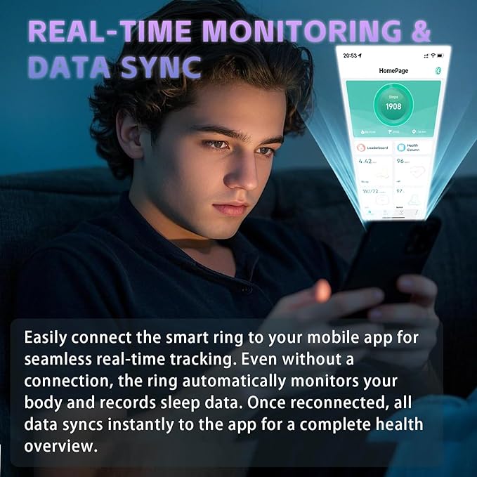 Smart Ring for Men Women – Fitness Tracker Ring with Heart Rate, SpO2, Blood Pressure, Sleep Monitoring, Step & Calorie Counter, No Subscription Fee, iOS & Android Compatible (Black, 13)