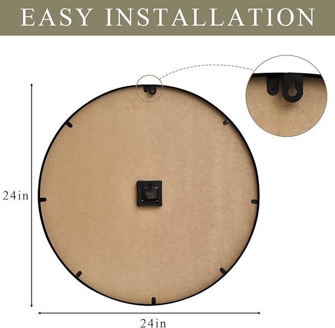 24 Inch Large Wall Clock Farmhouse Style - Brown Silent Non-Ticking Rustic Decor for Living Room, Kitchen, Bedroom