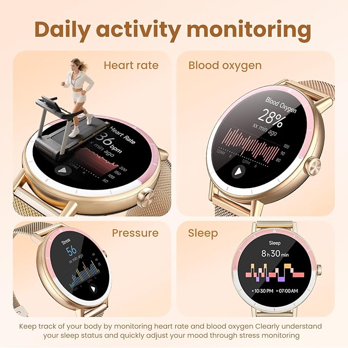 KEEPONFIT Smart Watch for Men/Women Android & iPhone, 1.27" Touch Screen Fitness Tracker with Answer/Make Calls, IP68 Waterproof Heart Rate/Sleep/SpO2 Monitor, Pedometer, 100+ Sport Modes