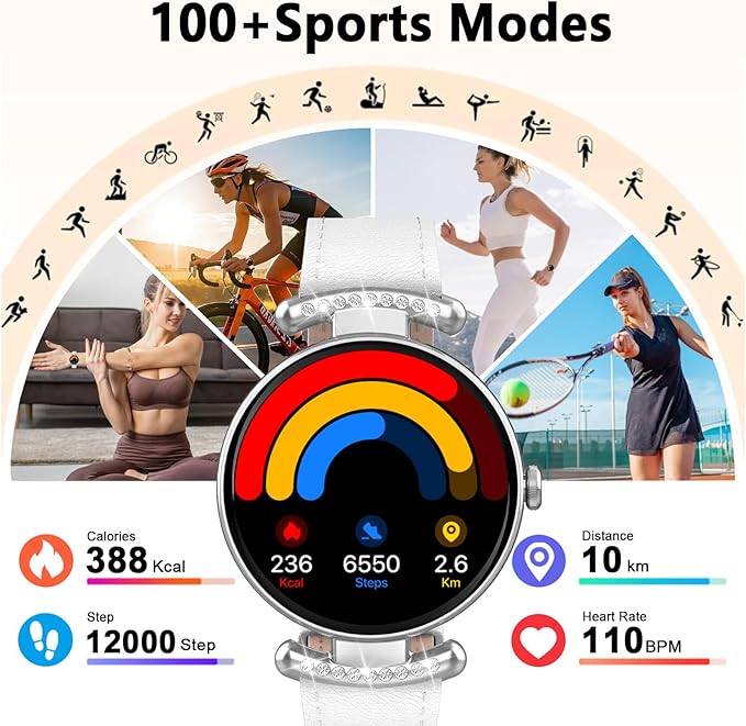 Smart Watches for Women Android IOS, 1.2'' AMOLED Ultra-Clear Screen Fitness Trackers with Bluetooth Call (Answer/Make), Smartwatch with Heart Rate,Sleep Monitor, IP68 Waterproof,100+ Sports Mode