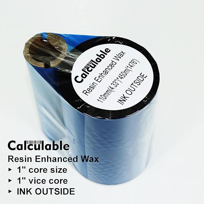 12 Count Pack 4.33" x 1476' Thermal Wax Ribbon Core 1" Enhanced Wax Resin for Zebra Desktop Printer S4M Z4M 105SE 105S 105SL 105SLPlus 160S S500 S600