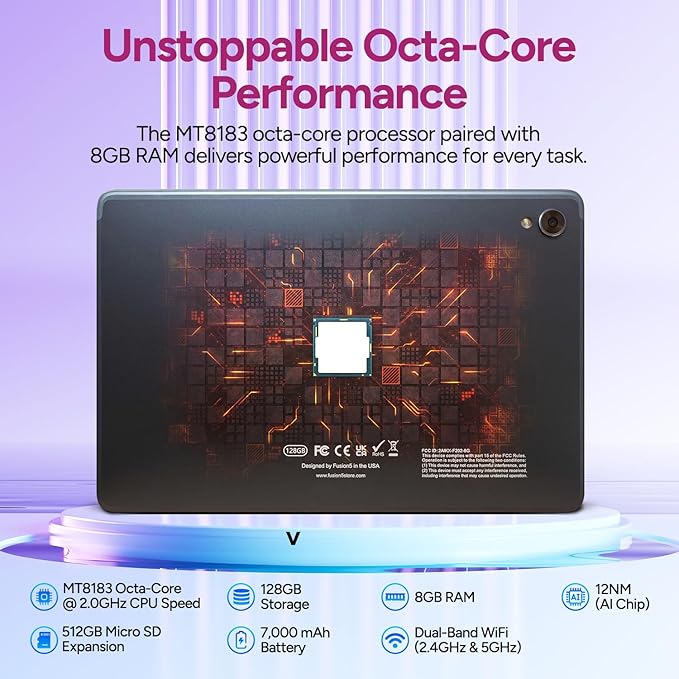 Fusion5 10.1" Android Tablet with Keyboard - Octa-core CPU, Android 13, 8GB RAM 128GB Storage, Full HD, 10 Inch, Touchscreen, Dual-Band WiFi, Dual Cameras, USB Type C, Fast Charging, Slim & Stylish
