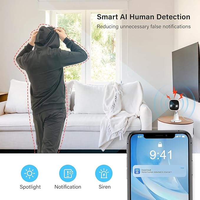 Jennov 2K Security Cameras, WiFi Indoor Cameras for Home Security, Plug in Powered Pet Cams, Dual-Band (5GHz/2.4GHz), Color Night Vision, 2-Way Audio, Human Motion Detection, IP66 Waterproof Outdoor