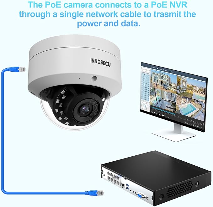 4MP IP PoE Camera, Vandal-Proof Dome Security Surveillance Camera, 2.8mm Lens 110° View, Built-in Mic, IP67, Night Vision 100ft, Human/Vehicle Detection, No PT Supported. IND4FR54A