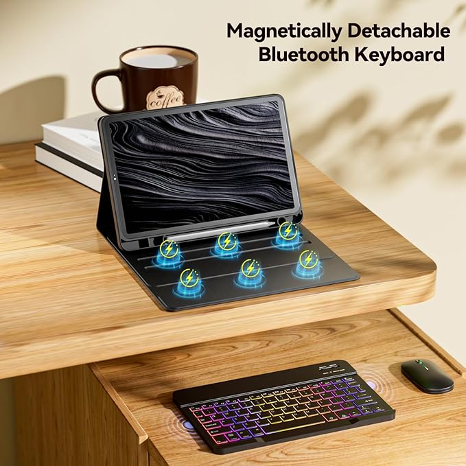 Keyboard Case for Samsung Galaxy Tab A9+/A9 Plus 11 Inch 2023 (SM-X210/X216/X218), Detachable Color Backlit Bluetooth Keyboard and Mouse, Slim Lightweight Stand Cover with Pen Holder (Black)