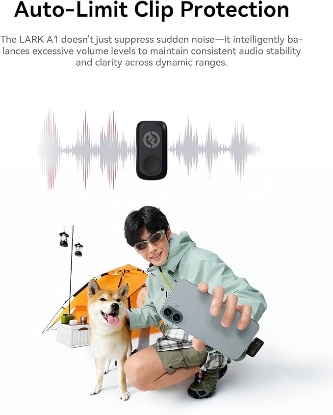 Hollyland Lark A1 Wireless Microphone for iPhone 17/16/15 & Android, 48kHz/24-bit, 3-Level Intelligent Noise Cancel, Mini Mic for YouTube, Podcast, Vlogging (Black, 2TX + USB-C RX + Charging Case)