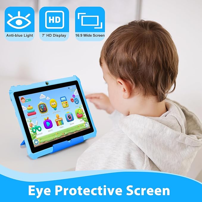 YINOCHE Kids Tablet 7" Android Tablet for Kids 3-7 32GB Tablets for Toddlers with Case WiFi Parental Control Dual Camera Tabletas GMS Certified Toddler Learning Tablets for Children (Blue)