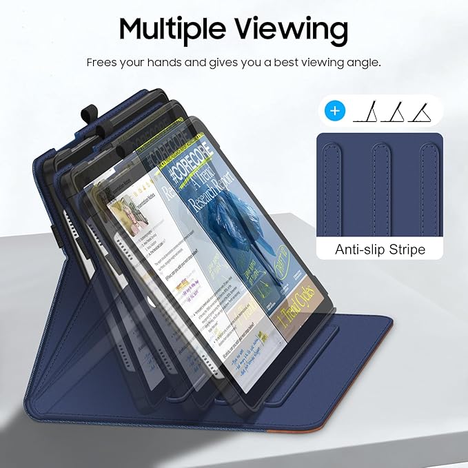 Fintie Case for Samsung Galaxy Tab A9 Plus/A9+ 5G 11 Inch 2023 Model (SM-X210/X216/X218), Multi-Angle Viewing Smart Stand Back Cover with Pocket Auto Wake/Sleep, Denim Blue/Brown