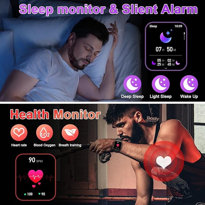 Smart Watch for Men Fitness Tracker: Waterproof Make/Answer Call Military Digital Watches Run Smartwatch Android Phones iPhone Samsung Compatible Heart Rate Monitor Orange Black