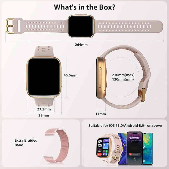 Smart Watches for Women Android iPhone (2 Bands), [1.85" AMOLED Screen] Smartwatch Fitness Tracker 3ATM Waterproof with Bluetooth Calls, AI Control, Heart Rate/SpO2/Sleep Monitor, 7 Days Battery