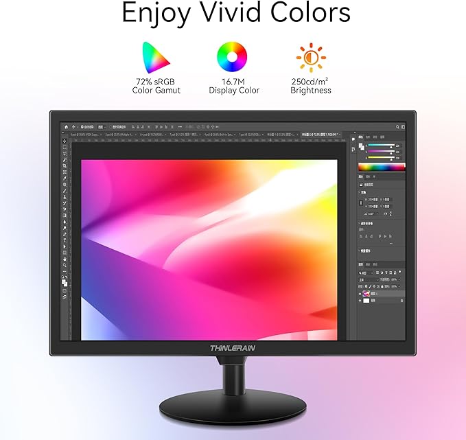 19 inch Computer Monitor 1440x900 PC Monitor with HDMI VGA AV BNC USB Ports, 60Hz, 5Ms, VESA, Display Build-in Speakers for Office Home
