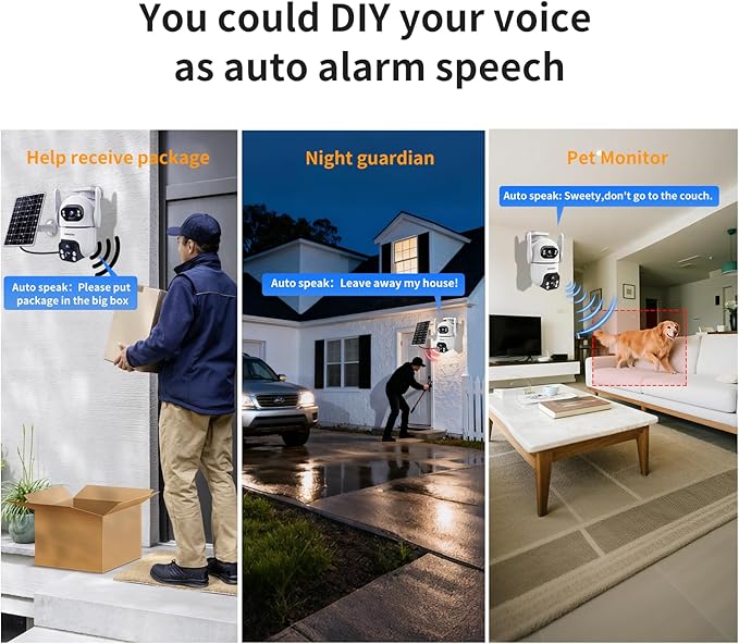 Security Cameras Wireless Outdoor with Dual Lens,Solar Cameras for Home Security with 360° View Pan/Tilt,Night Vision,Waterproof,PIR Alarm,2-Way Audio,SD/Cloud Storage,No Month Fee,2.4GHz WiFi(4 Pack)