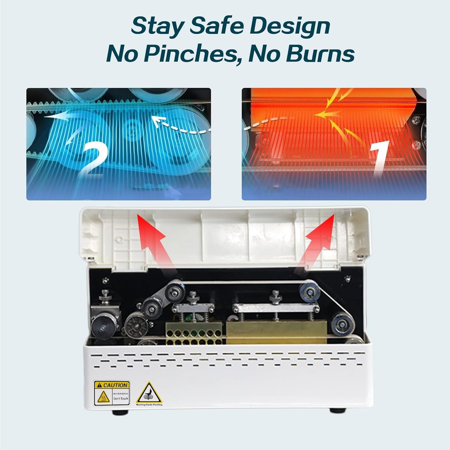 Continuous Heat Sealing Machine, Automatic Plastic Bag Sealer with Digital Temperature Control, Lightweight Bag Band Heat Sealer for Commercial Food Storage, Kitchen, Bakery, Snacks Packaging
